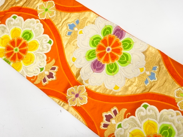 JAPANESE KIMONO / ANTIQUE FUKURO OBI / SILK / WOVEN FLOWER CREST